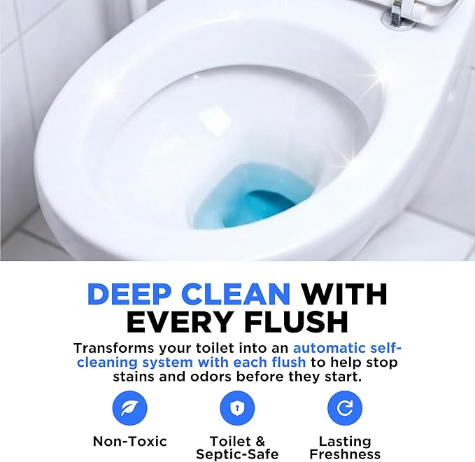 Happy Toilet Cleaner Deuce - Compatible w Kohler Toilets &amp Canister Flushing Systems - Automatic Toilet Bowl Cleaner 5-Pack - Easy to Install Toilet Tablet Holder Self-Cleaning Toilet System