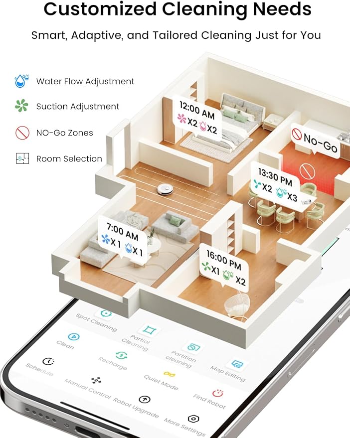 Lefant LiDAR Robot Vacuum and Mop75-Day Self-Emptying6000Pa Powerful SuctionCustomized CleaningHome Mapping 140 Min Runtime Roller Brush for Carpet2.4G/5G WiFi/Alexa/APP/iWatchM2 Plus