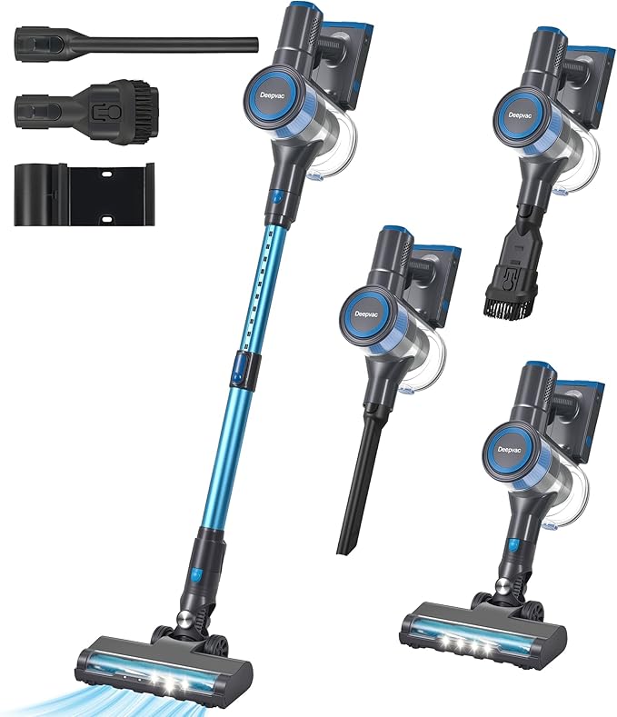 250W 25KPa Suction Cordless Vacuum Cleaner 6-in-1 Lightweight Stick Vacuum with LED Display &amp Detachable Battery 45 Mins Runtime for Hard Floor Carpet Pet Hair Car Cleaning