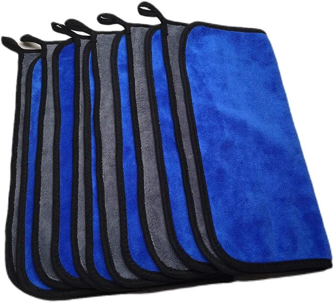 SOFTBATFY Ultrasoft Large Thick and Quick Drying Car Microfiber Cleaning Towel 800GSM Polishing Waxing Auto Detailing Towel Cloth (6pack16 x 16inches) (Grey-Blue)