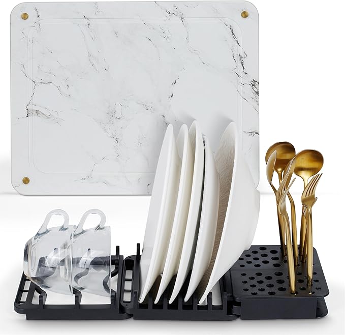 Stone Drying Mat for Kitchen Counter|Quick-Dry Stone Dish Drying Mat| Multi-Purpose Stone Drying Mat with Dish Drying Rack for CupsPlatesSpoons|Absorbent Drying Stone for Kitchen Counter