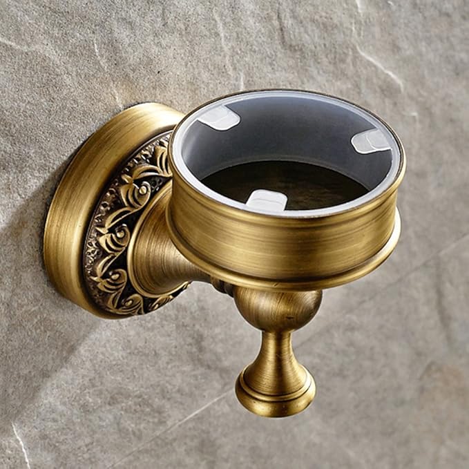 Leyden Antique Brass Toilet Brush Holder Retro Toilet Brush Organizer with Ceramic Cup