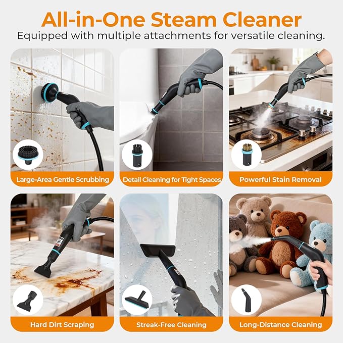 BEAMNOVA Handheld Steam Cleaner Car Steamer for Auto Detailing High-Pressure Multi-Purpose Steam Cleaning Machine 42 oz for Car Interior Kitchen Bathroom Grout &amp Tile Floors White
