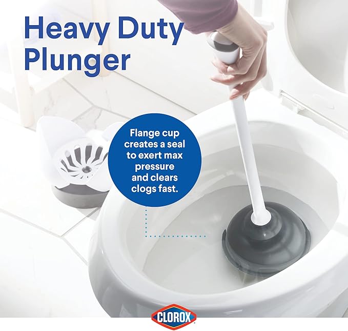 Clorox Toilet Plunger with Hideaway Caddy Set of 2 – for Bathroom Organization and Storage Bathroom Accessories Toilet Unclogger with Holder White