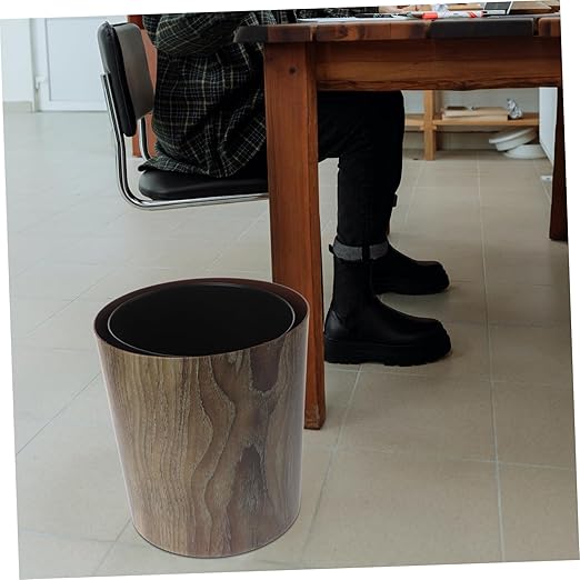 BESTYASH Imitation Wood Grain Trash Can Large Capacity Compact Lightweight Wastebasket for Home Bathroom Kitchen Office Easy to Clean Multipurpose Litter Bin