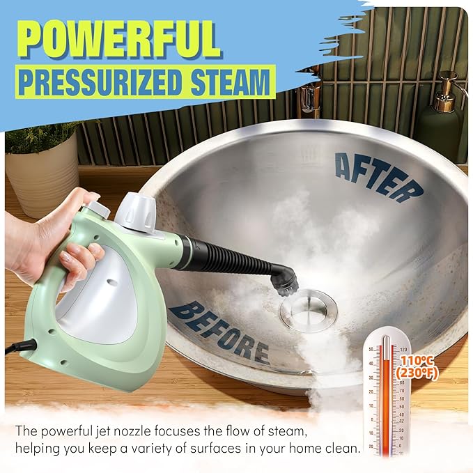 Steam Cleaner Powerful Pressurized Handheld Steam Cleaner for Home with 11-Pc Set – Chemical-Free Multi-Surface Steamer for Effective Cleaning Perfect for Furniture Upholstery Grout Couch &amp C