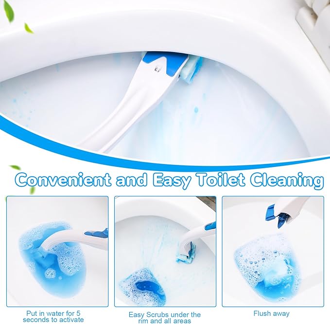 Disposable Toilet Bowl Brush Holder Cleaning System and 72 Refills Flushable Toilet RefillsToilet Refills Fresh for Bathroom Scrubber Cleaning Supplies