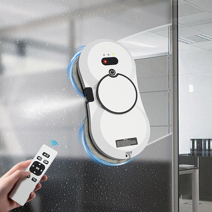 Window Cleaning Robot Automatic Water Spray Window Washer Robot 2800Pa Strong Suction Smart Window Cleaner Remote Control Window Washer Robot for Windows Tiles Glass Door (White)