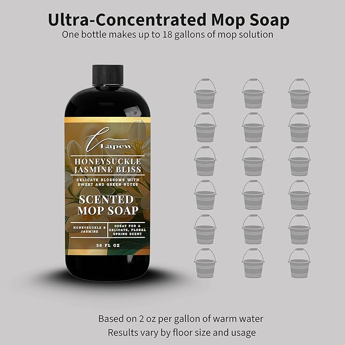 Lapew Honeysuckle Jasmine Scented Mop Soap - Luxury Floor Cleaner Concentrate for Mopping Tile Laminate Vinyl &amp Hardwood | Streak-Free Low-Foam | 36 oz