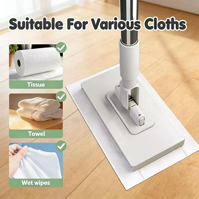Snap Grip Mini Mop Zero Touch Mini Retractable Gap Dust Cleaner Flat Reusable One-Click Cloth Change Wash-Free for Window Glass Wall Floor (1*mop+10*Cloth)