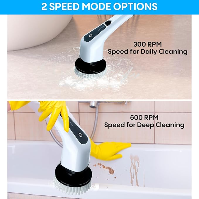 Generic Befrima Electric Spin Scrubber 7 in 1 - Waterproof Electric Cleaning Brush Cordless Shower Scrubber with Adjustable Handle Electric Spin Scrubber 360° and Dual Speed for Cleaning Bathroom