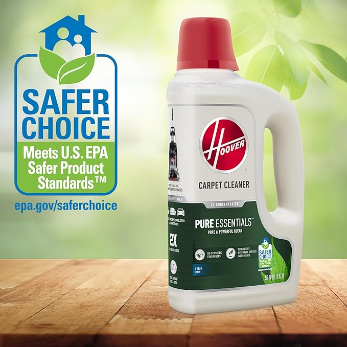 Hoover Pure Essentials Carpet Cleaner Solution 50 oz. Fresh Rain Scent Natural Plant Based Formula Deep Cleaning Carpet Shampoo Solution Pair with Hoover Carpet Cleaner Machine
