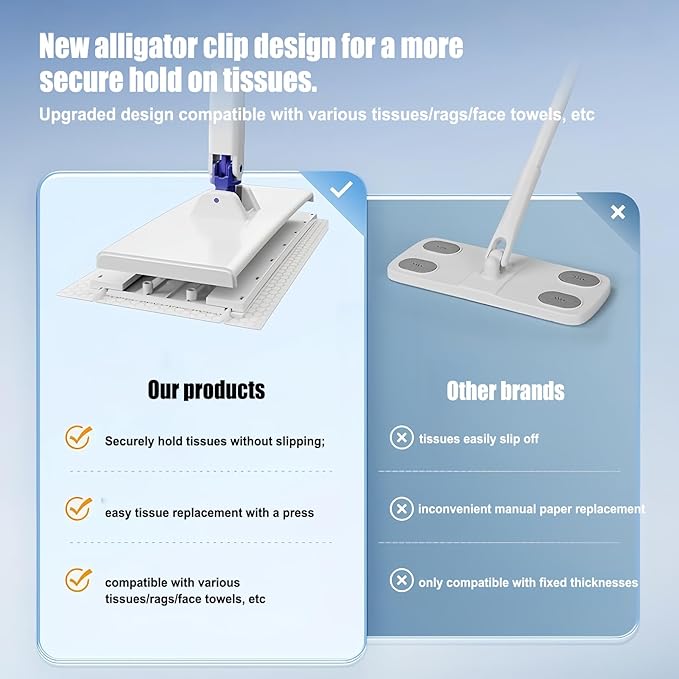 Clamp Mop | Household Cleaning Tools - Dust Cleaner Flat Mop | for Kitchen Bathroom Tile Home Car Apartment Living Room Bedroom Glass Ceiling