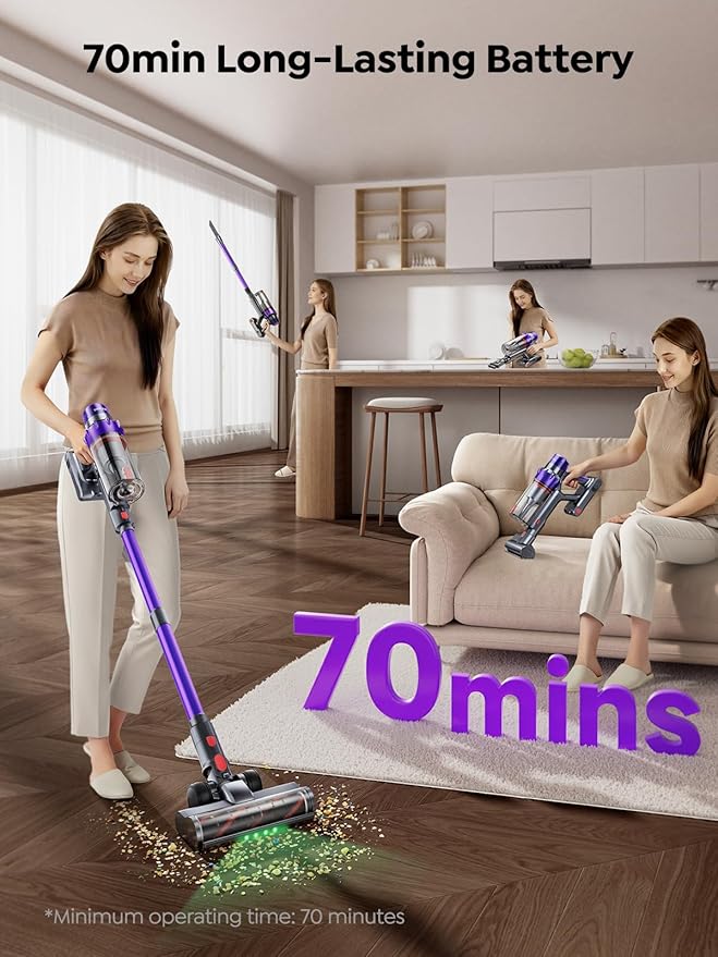 SMOTURE Cordless Vacuum Cleaner 650W 55KPA 70Mins Vacuum Cleaners for Home Cordless Stick Vacuum with LED Touch Screen Anti-Tangle Wireless Vacuum Handheld Vacuum for Pet Hair/Carpet/Floor