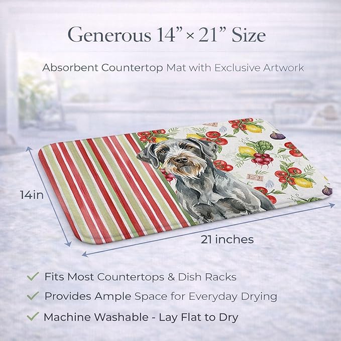 Caroline's Treasures Steel Gray Wirehaired Pointing Griffon Vegetables Dish Drying Mat Absorbent Dish Drying Mat Pad for Kitchen Counter Dish Drainer Mat for Countertop 14 x 21 Multicolor