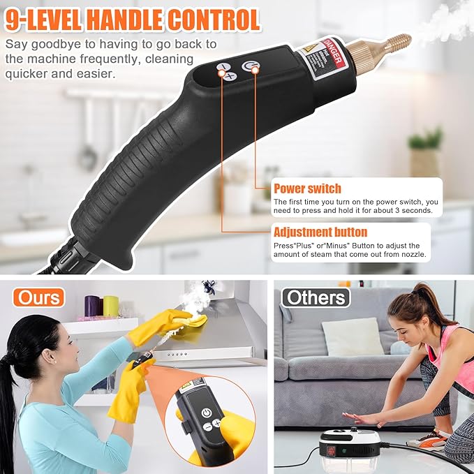15 in 1 Handheld Steam Cleaner with Handle Button Control 2500W High Pressure Steamer for Cleaning Car Multi-Purpose Portable Steam Cleaner for Home Car Upholstery Cleaning Tools 110V-120V