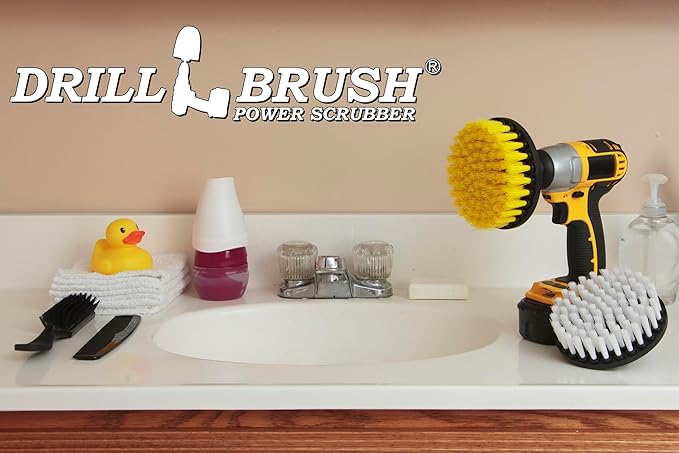 Hard Water Stain Remover - Grout Cleaner - Calcium Mineral Deposits Soap Scum Rust - Drill Brush - 5-inch Spin Brush - Bathroom Accessories - Scrub - Bath Mat - Shower Door - Glass Cleaner