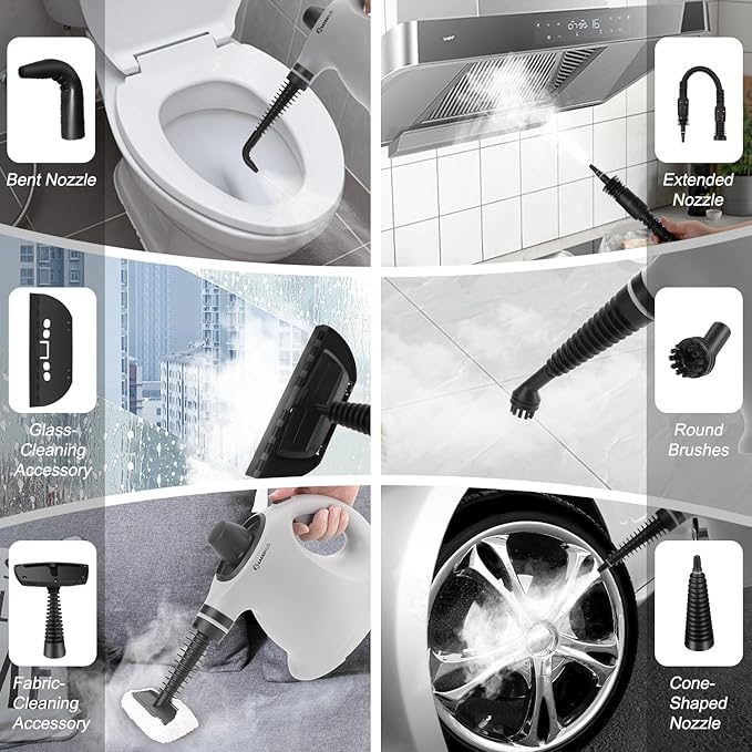 Handheld Steam Cleaner-1050W Pressurized Steamer with 9 Accessories Fast Heat-Up for Deep Cleaning of Tile Grout Upholstery Car Interior and Kitchen (1 set)