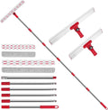 Window Cleaner Tool Set 86.6'' Window Washing Kit with 6-Section Extension Pole Window Cleaning Tool with 2 Sizes of Rubber Squeegees Window Squeegee for Home Car Glass Window Cleaning