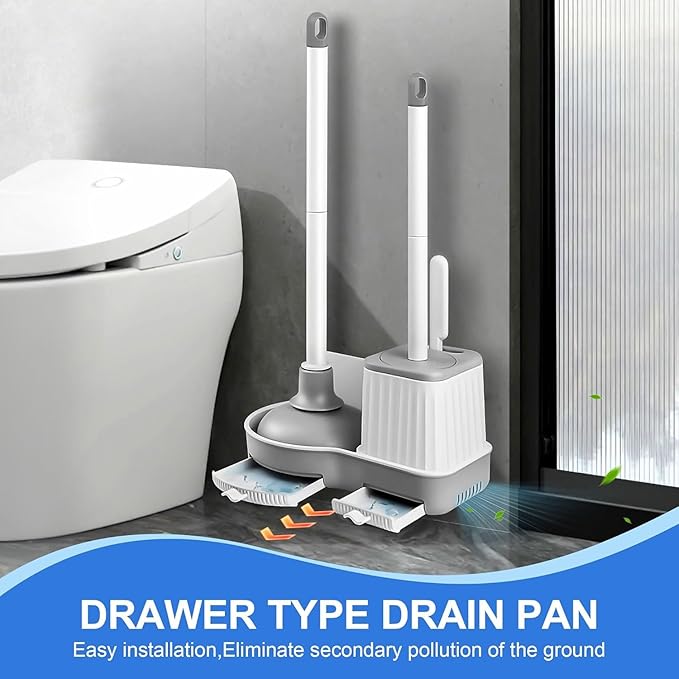 3 in 1 Toilet Plunger Bowl Brush and Holder with Crevice Cleaning Brush Wall Mounted Household Bathroom Cleaning Tools Combo Set