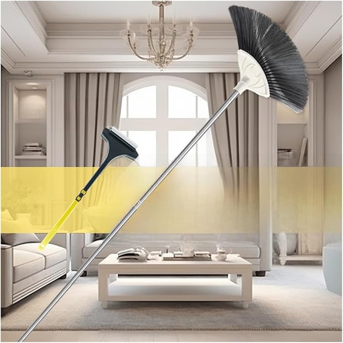 Exble Long Broom for Household Dust Cleaning Spider Web Swee Ceiling Removal Feather Duster Round Head Bru(Ceiling Flat Head)