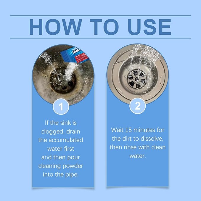 Plumbing Drain Cleaner Powder - Unclog Drains Dissolve Grease Hair &amp Blockages Eliminate Odors Sink &amp Pipe Deodorizer(3PCS)