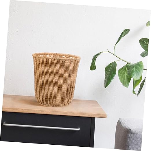 PRETYZOOM Rustic Style Woven Trash Can Multi-Functional Imitation Rattan Waste Basket for Living Space