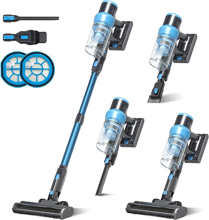 Cordless Stick Vacuum Cleaner: 45kPa Powerful Suction &amp 60Min Runtime Self-Standing with Green Light &amp Anti-Tangle Brush Rechargeable Lightweight Vacuum for Home Pet Hair on Carpets and Hard