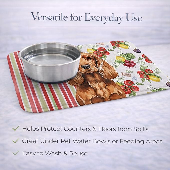 Caroline's Treasures Red English Cocker Spaniel Vegetables Dish Drying Mat Absorbent Dish Drying Mat Pad for Kitchen Counter Dish Drainer Mat for Countertop 14 x 21 Multicolor