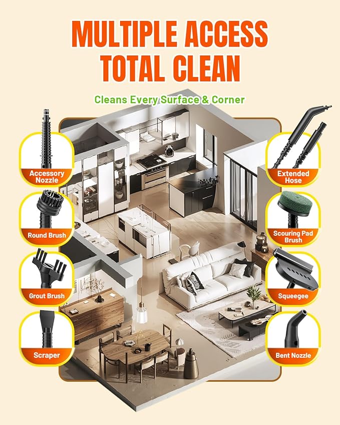 Handheld Steam Cleaner 15s Fast Heating Adjustable Steam 650mL Large Water Tank Pressurized Portable Steamer for Cleaning Home Kitchen Car Bathroom Tile Furniture Multi-Surface