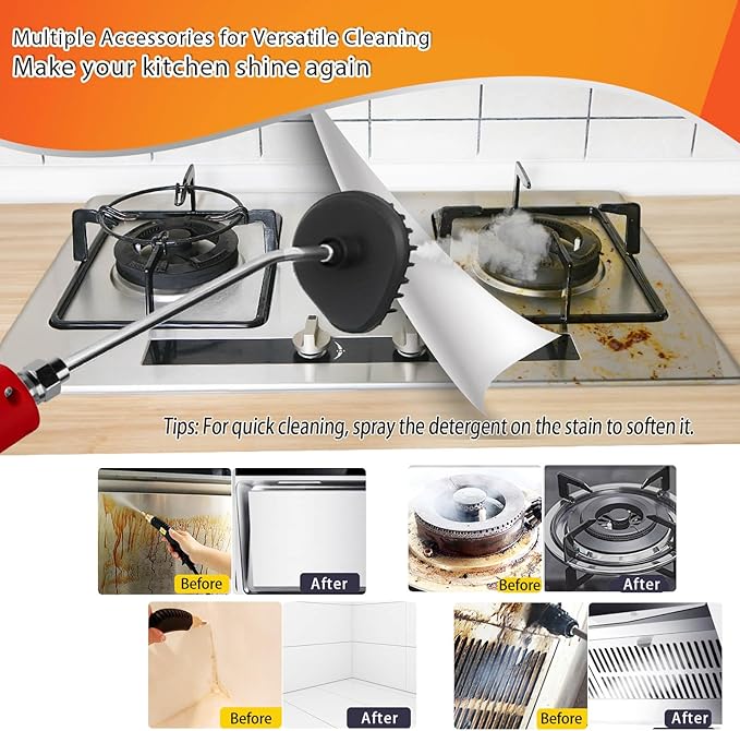 2500W Handheld Steam CleanerSteamer for Cleaning15SFast Heating High Pressure Portable Steam Cleaner w/5 Brushes and Extended Rod (Red - Steam Cleaner)