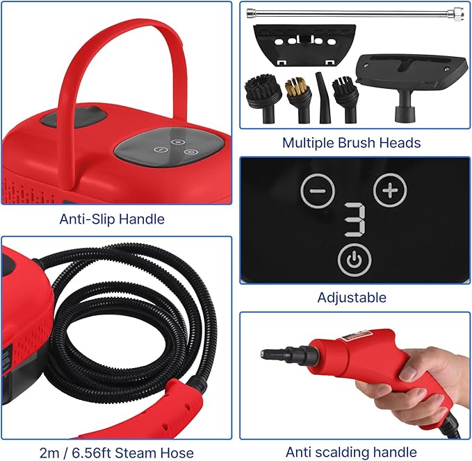 Pressurized Handheld Multi-Surface Steam Cleaner with 8pcs Accessories Smart Touch Screen 6 Levels Adjustable Deep Cleaning Steamer with Portable Handle for Clothes Car Glass Window Kitchen