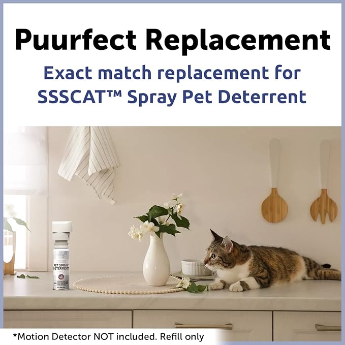 Compatible Refill for PetSafe SSSCat Motion Sensor Device [2 Pack] Gentle Pet Training Aid for Home Boundaries – Non-VOC Family-Safe Spray – Made in The USA. Holds about 75-100 Sprays Per Can