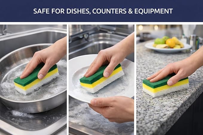 Full Size Dual-Sided Heavy Duty Cleaning Sponges – 40 Pack - Yellow Foam &amp Green Non-Scratch Scrub Pad – Individually Wrapped Commercial Dish &amp Surface Sponges for Kitchen Restaurant &amp Ja