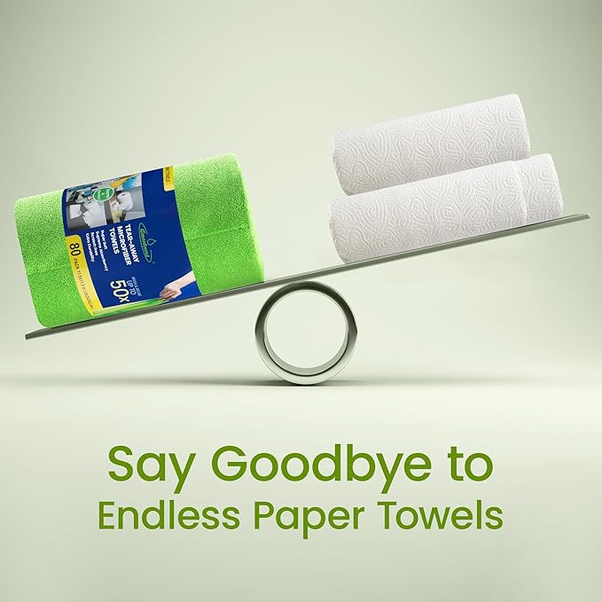 Greenfound Microfiber Cleaning Cloth Roll -80 Pack 11.5x11.5 Tear Away Towels Reusable and Washable Rags Green