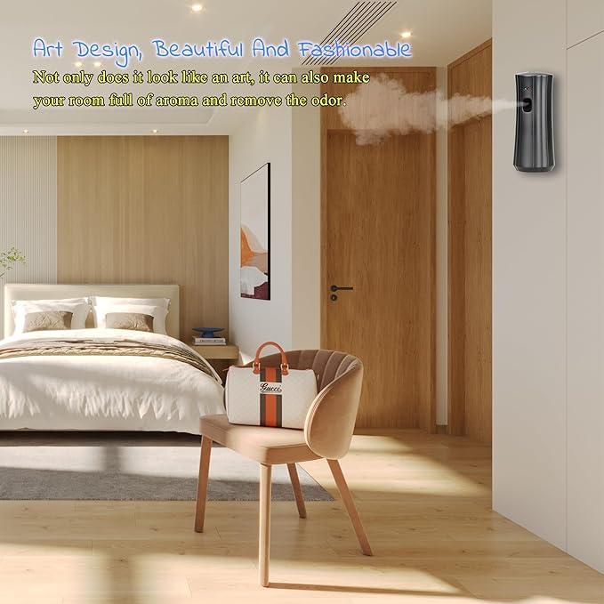Automatic Fragrance Dispenser (2-Pack) Wall-mounted Aerosol Spray Air Freshener for Hotels Home Indoor Offices Schools Restaurants Commercial Place (Black 008-BY)