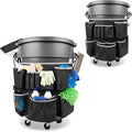 Trash Can Caddy Bag Fit 32-55 Gallon Garbage Bin Cleaning Caddy Bag with Adjustable Buckle for Industrial Trash Can 13 Pockets Cleaning Tool Organizer for Cleaning Supplies Gray Edge
