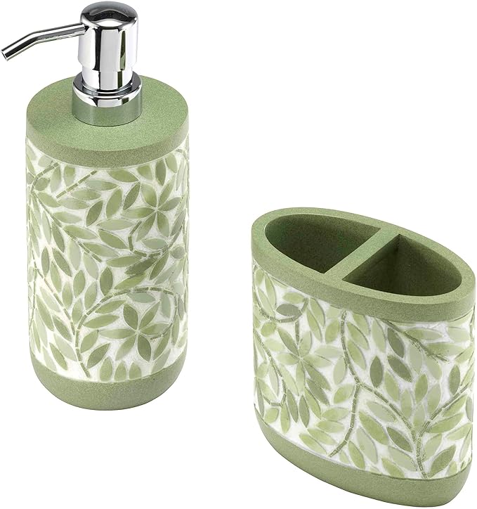 Avanti Linens - Bath Set 2pc Countertop Accessories Resin Toothbrush Holder &amp Lotion Pump (Stratford Collection Green)