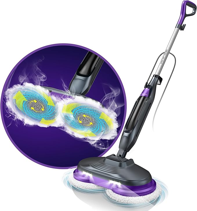 Steam &amp Scrub Mop with Rotating Mop Pads LED Headlights Adjustable Spin Control for Cleaning Hard Floor