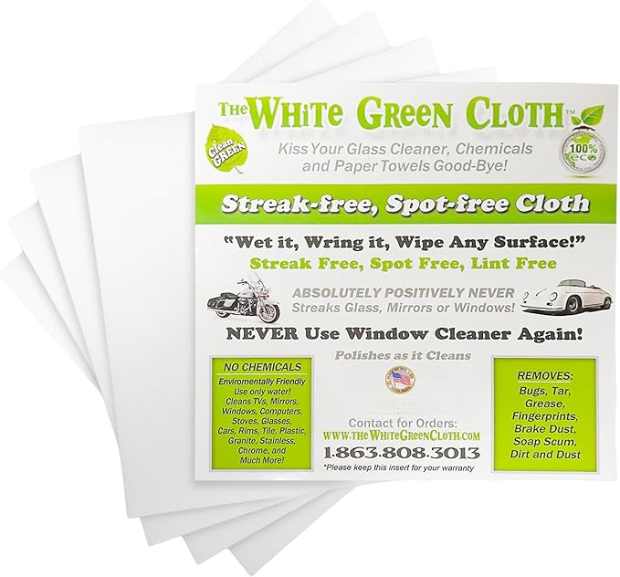 4-Pack Reusable Cleaning Cloths for Streak-Free Windows Mirrors &amp All-Purpose Use – Chemical-Free Absorbent Non-Abrasive 16 x 16 White Cleaning Rags Made in The USA