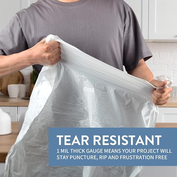 15-18 Gallon Drawstring Trash Bags - (102 Count) Ultra Large Trash Can Liners Heavy Duty Strong White Plastic Garbage Bags for Home Kitchen Office Lawn Commercial