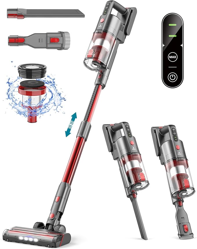 Ljuren Cordless Vacuum Cleaner Modern Stick Vacuum with 35 Mins Detachable Battery 1200ML Dust Cup 2 Adjustable Suction Modes (Peach Red)