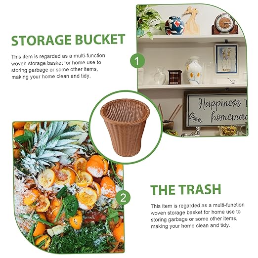 Woven Rattan Trash Can Household Wastebasket Multi Purpose Storage Basket for Bedroom Bathroom Office Random Color Random Color
