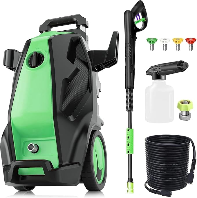 5000PSI Heavy Duty Pressure Cleaner with 33FT Hose 4 Quick Connect Nozzles and Foam Cannon for Cars/Fences/Driveways/Patios/Home Cleaning Deep Green