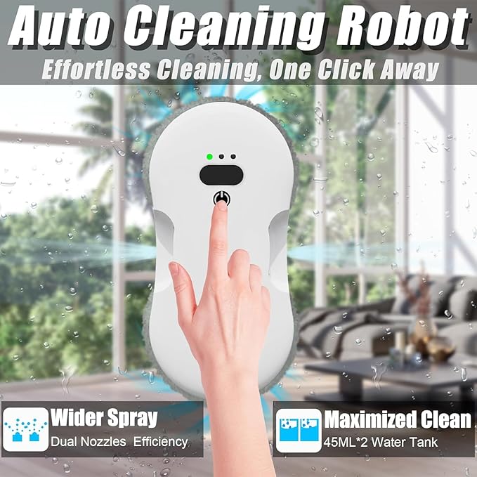Window Cleaning Robot - Ultra Slim Window Cleaner Robot Equipped with Dual Water Sprays &amp Smart Edge Detection - Clean Vacuum for Interior/Exterior Floor to Ceiling Windows