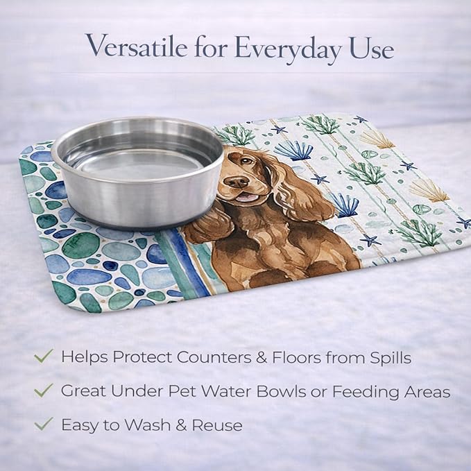 Caroline's Treasures Liver English Cocker Spaniel Coastal Sea Glass Dish Drying Mat Absorbent Dish Drying Mat Pad for Kitchen Counter Dish Drainer Mat for Countertop 14 x 21 Multicolor