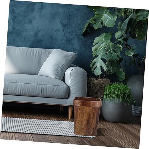 jojofuny Rustic Wood Grain Bathroom Trash Bin Medium Wastebasket for Home Office Outdoor Use Easy to Clean Maintain Elegant Design for Decor Styles
