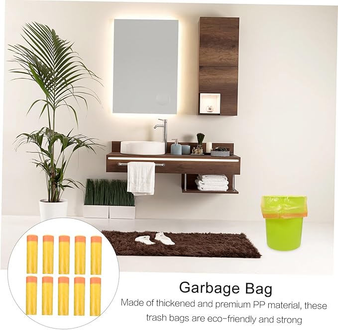 10 Packs Disposable Thickened Trash Bags with Drawstring Yellow Garbage Bags for Home Kitchen Office Large Capacity Odorless Premium PP Plastic Practical Rubbish Liners for Easy