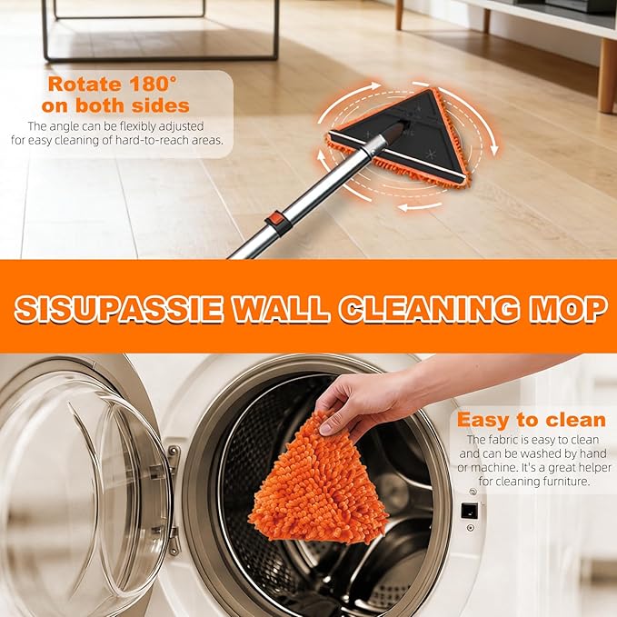 30FT Reach Duster Cleaner Kit Dusters for Cleaning with Extension Pole Baseboard &amp Wall and Window Cleaner Mop for Fan Blades High Ceiling and Cobweb