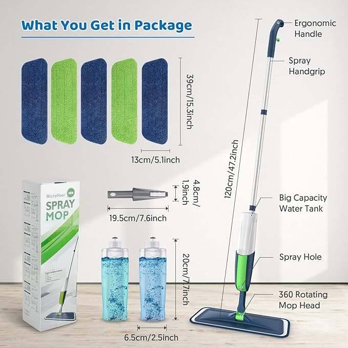 Spray Wet Mops for Hardwood Floor Cleaning: MEXERRIS Floor Mop with 5 Washable Pads for Swiffer Powermop &amp 2 Refillable Bottles - Home Commercial Dust Dry Mops for Wood Laminate Vinyl Tiles Cerami